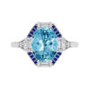 art deco aquamarine dress ring with blue sapphire highlights