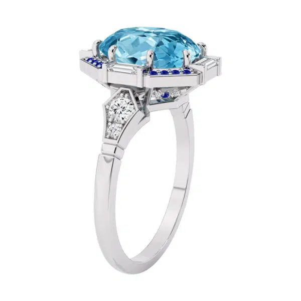 art deco aquamarine dress ring with blue sapphire highlights 2