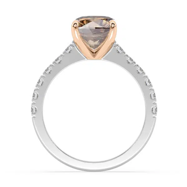 cushion cut champagne diamond ring with diamond band 2