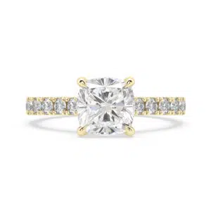 cushion cut diamond engagement ring in yellow gold 1