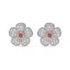 diamond encrusted flower studs with pink diamond center 1