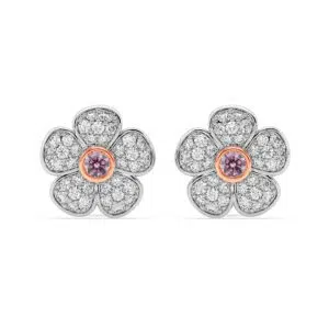 diamond encrusted flower studs with pink diamond center 1