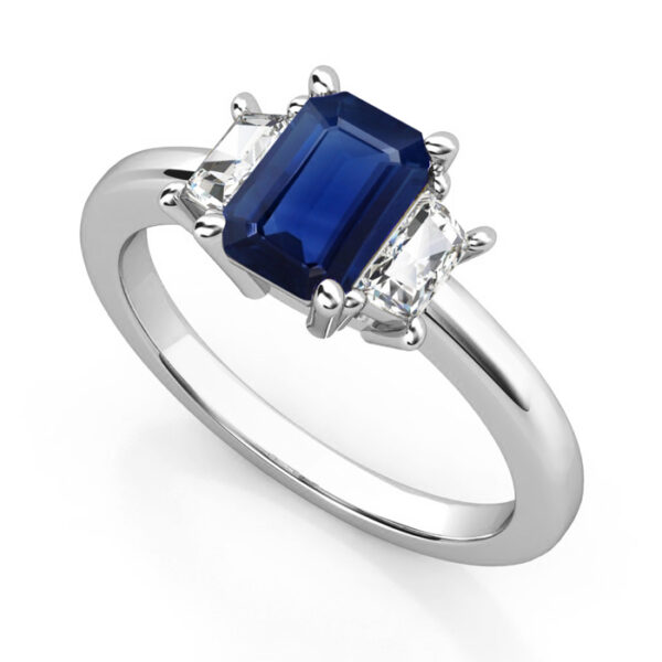 emerald cut sapphire three stone engagement ring 3