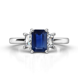 emerald cut sapphire three stone engagement ring 4