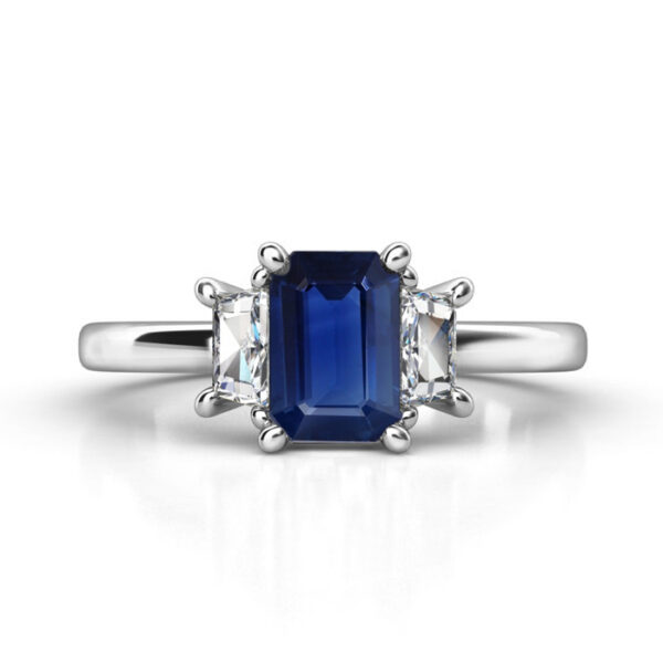 emerald cut sapphire three stone engagement ring 4