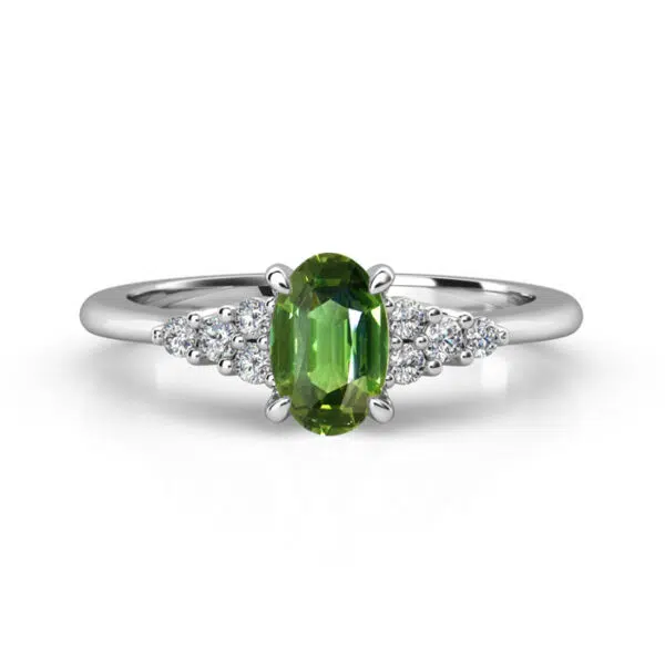 green oval sapphire with diamond side stones 3