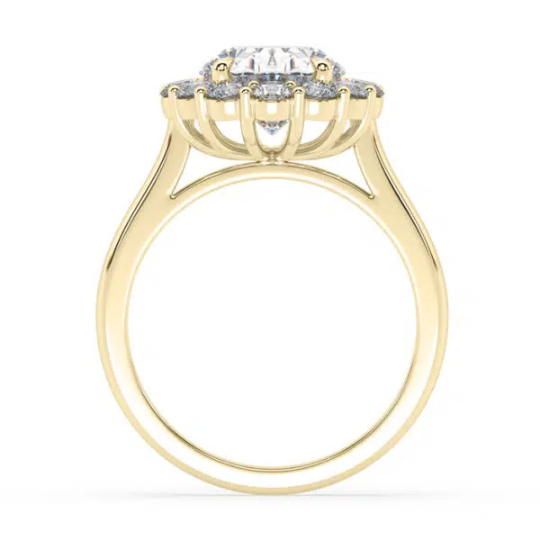 modern oval diamond halo engagement ring in yellow gold 2