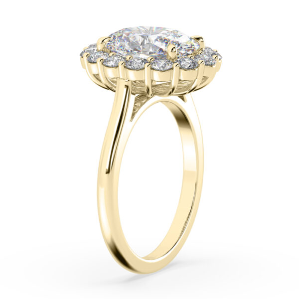 modern oval diamond halo engagement ring in yellow gold 3