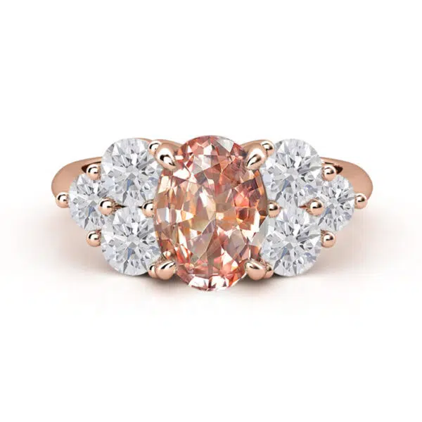 oval padparadscha with round diamond side stones 4