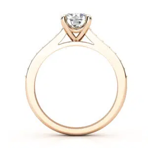 rose gold engagement ring with round diamond and diamond band 2