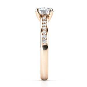 rose gold engagement ring with round diamond and diamond band 3