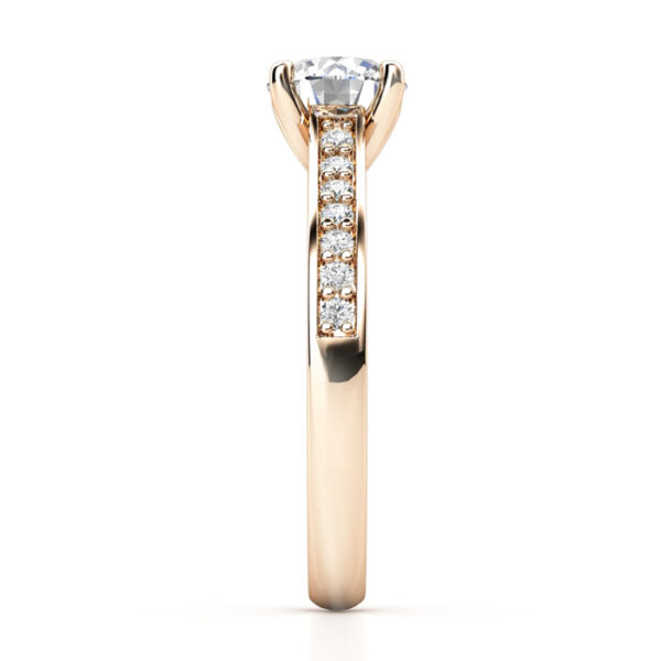 rose gold engagement ring with round diamond and diamond band 3