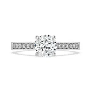 round diamond engagement ring with pave set band 1