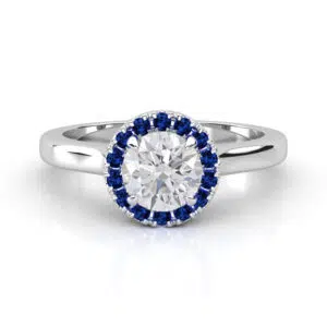 round diamond engagement ring with sapphire halo 3