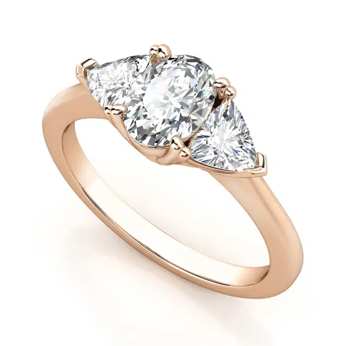 Three Stone Oval Diamond Engagement Ring | With Trilliant Side Stones