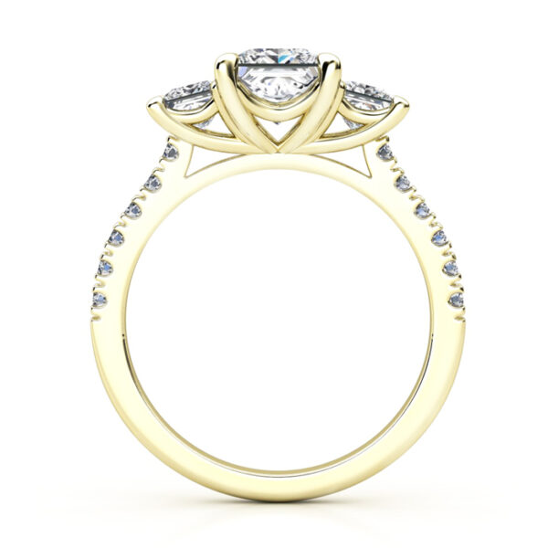 three stone princess cut diamond engagement ring in yellow gold 1