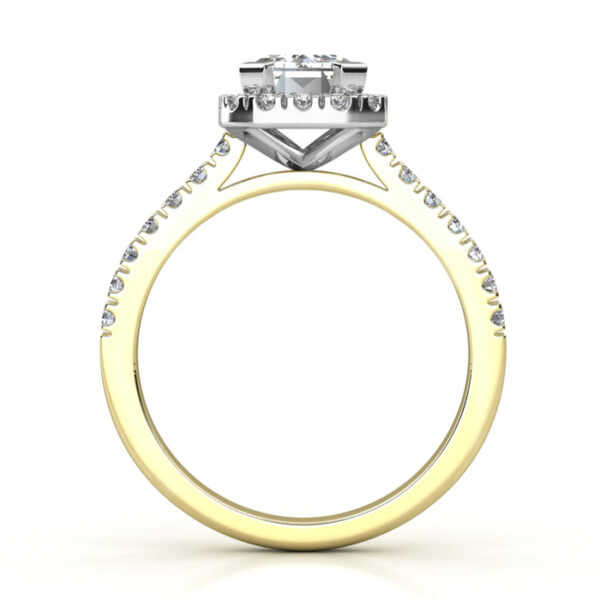 two tone metal emerald cut halo engagement ring 2