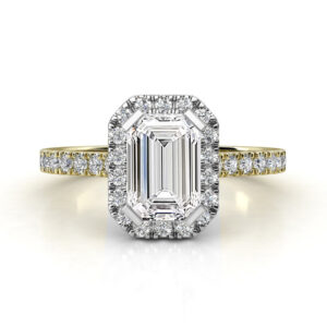 two tone metal emerald cut halo engagement ring 4