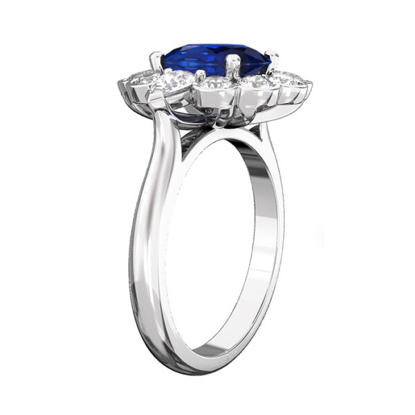 Blue Sapphire Flower Semi Bezel Halo with Pear Diamonds 2