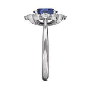 Blue Sapphire Flower Semi Bezel Halo with Pear Diamonds 4