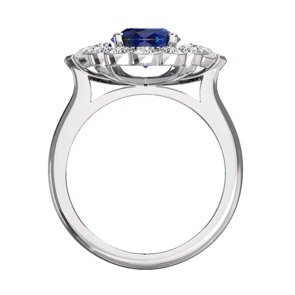 blue sapphire flower semi bezel halo with pear diamonds 3