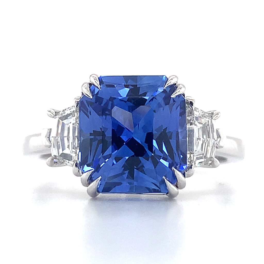 radiant ceylon sapphire with cadillac diamonds