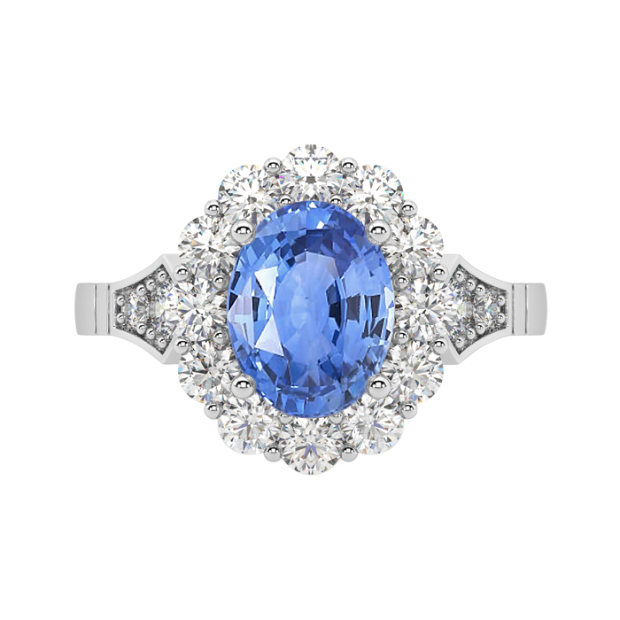 Light Blue Sapphire Vintage Oval Halo Engagement Ring | Waldemar Jewellers