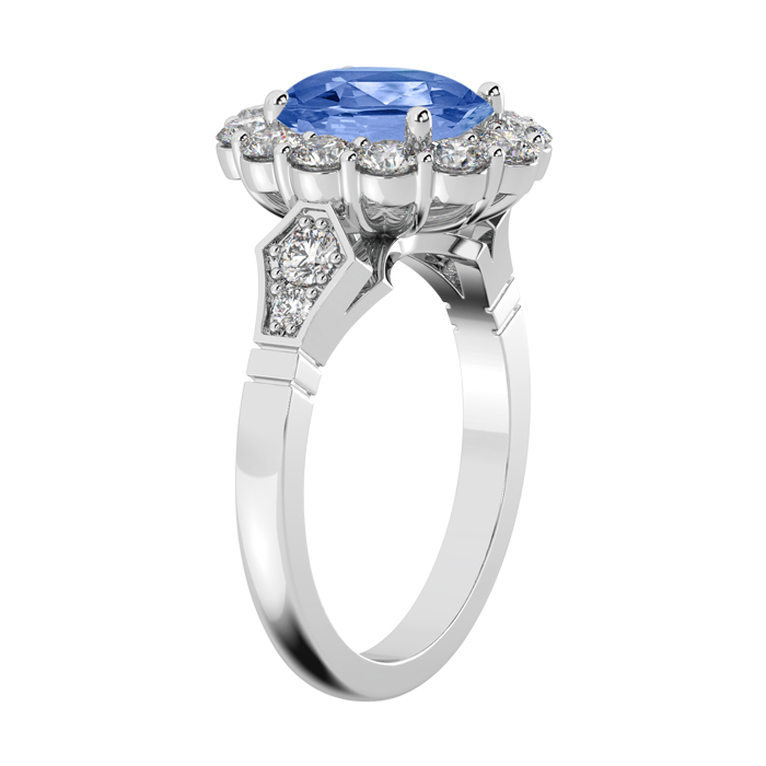 Light Blue Sapphire Vintage Oval Halo Engagement Ring | Waldemar Jewellers