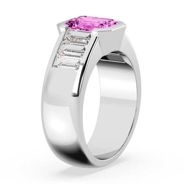 Modern Pink Sapphire Ring with Baguette Diamonds 3