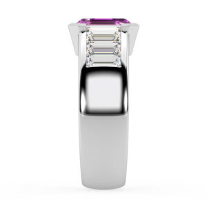 Modern Pink Sapphire Ring with Baguette Diamonds 4