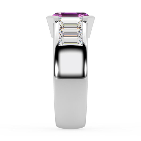 Modern Pink Sapphire Ring with Baguette Diamonds 4
