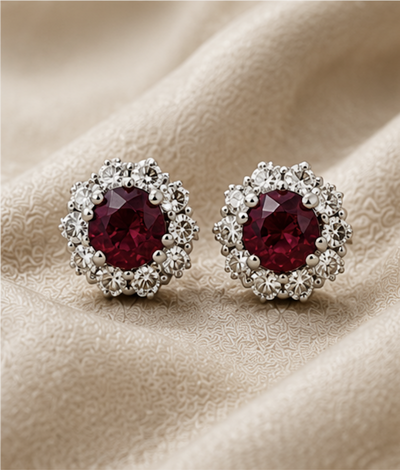 Ruby and Diamond Halo Earrings